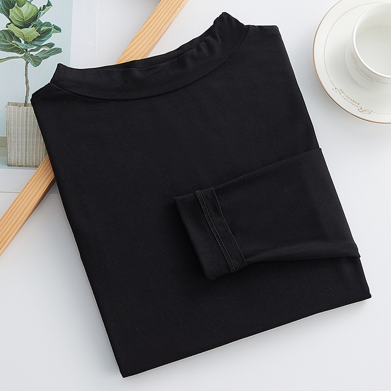 Modal medio cuello alto manga larga que basa la camisa para las mujeres otoño e invierno nuevo estilo coreano camiseta delgada suelta más tamaño superior image 8