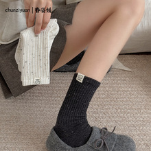 诸暨袜子女款春秋中筒袜韩系学院风秋冬棉袜可爱卡通小狗布标长袜