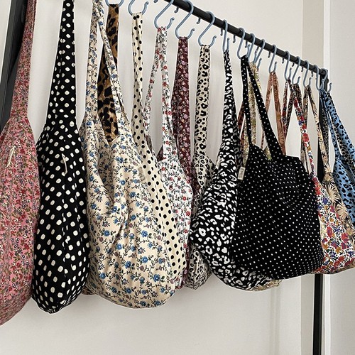 Korean canvas bag leopard print floral shoulder bag cloth bag