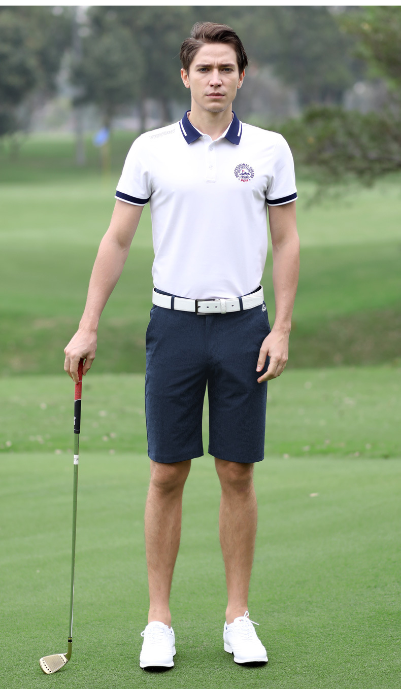 Quần short golf nam PGM vải polyester co giãn thoáng khí — Quần short nam màu trơn KUZ078 màu xanh da trời, Quần short nam màu trơn KUZ078 màu trắng, Quần short nam màu trơn KUZ078 màu xanh hồ, Quần short màu trơn nam KUZ078 màu xám chi tiết 8