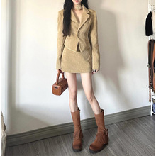 收腰西装外套裙子两件套女2025年秋冬季辣妹气质上衣包臀短裙套装