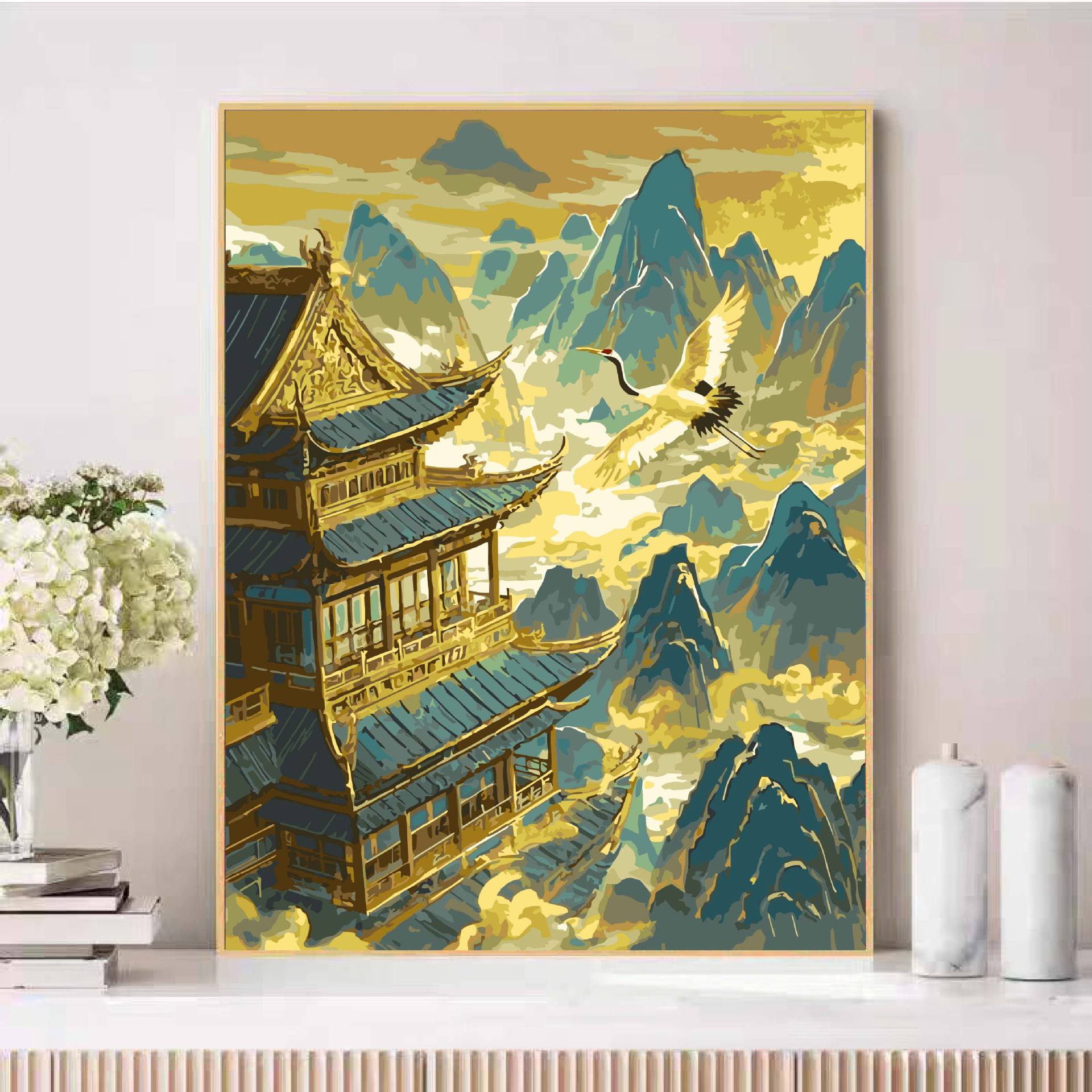 Nuevo mil millas de paisajes de montañas antiguos paisajes de curación de pintura al óleo digital hecha a mano DIY relleno de aceite de acrílico pintado