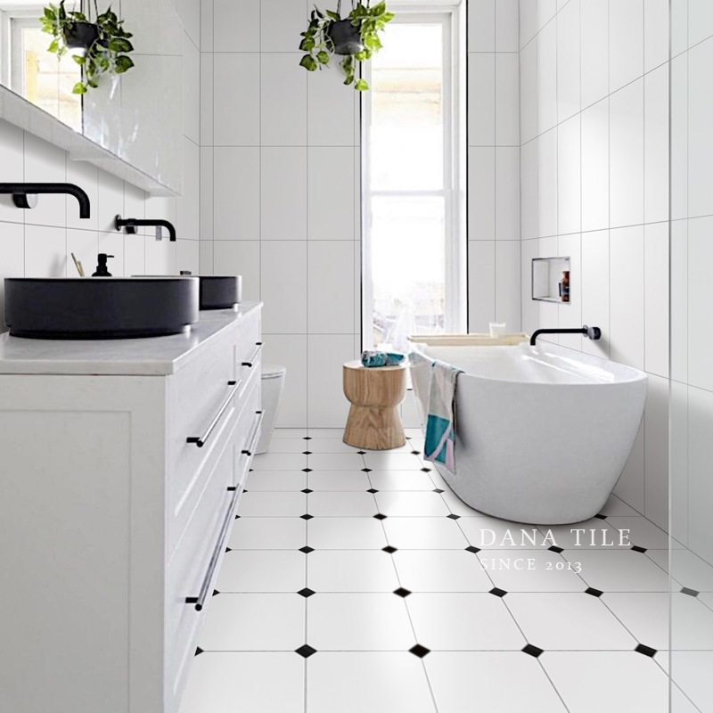 Big octagonal mosaic tile cosmetic room non-slip floor tile kitchen bathroom toilet wall tile white soft light brick Nordic