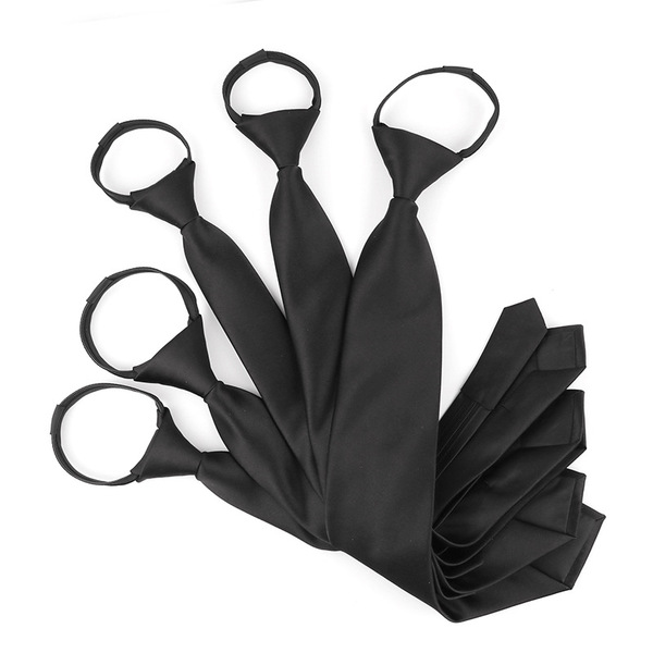 Men's women's black solid color tie with zipper