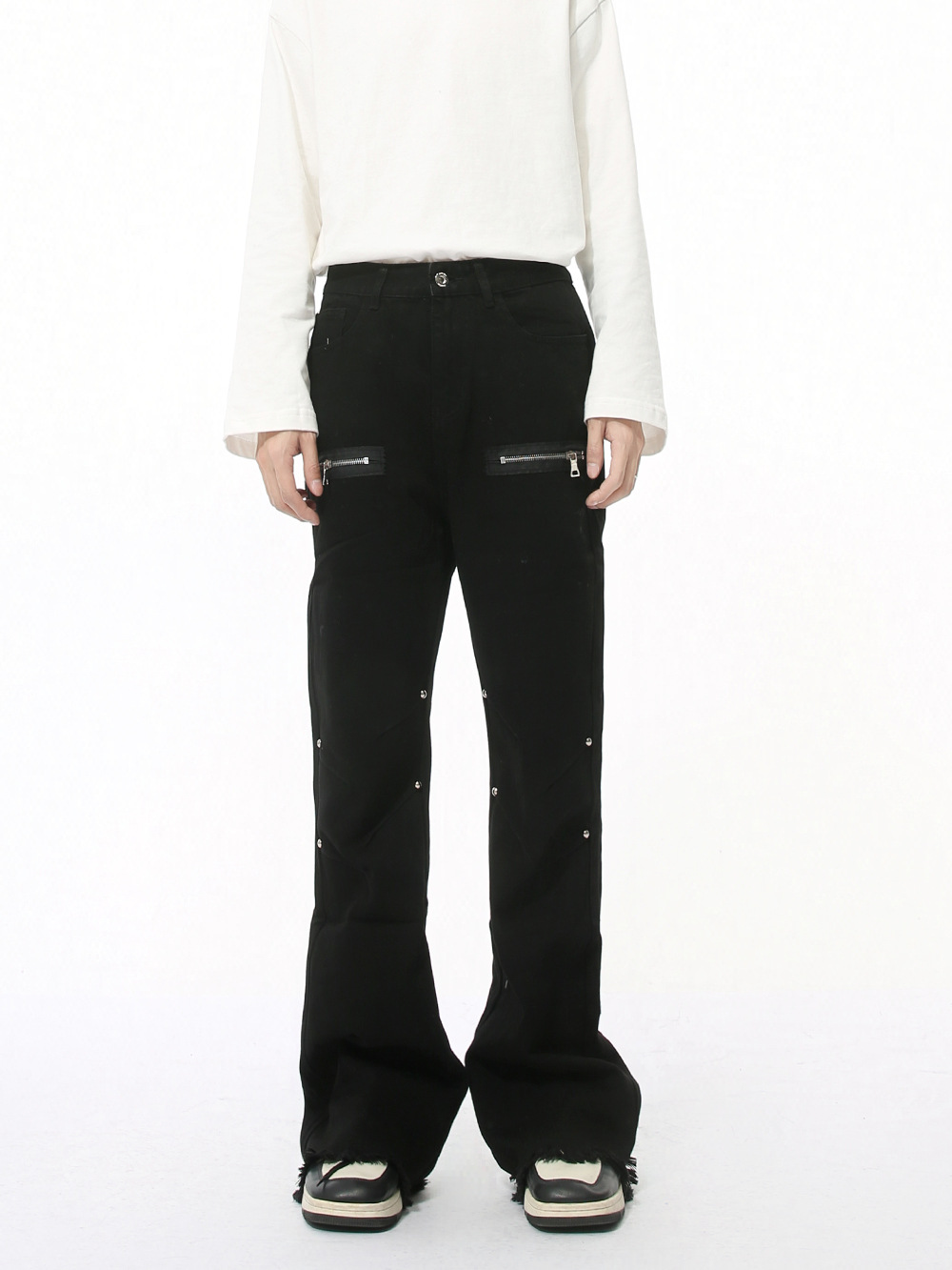 MTLCLOTHES Hombres| Nuevos productos de cuatro estaciones de Europa y América de alta calle de metal con cremallera de empalme de bordes de lana jeans casuales