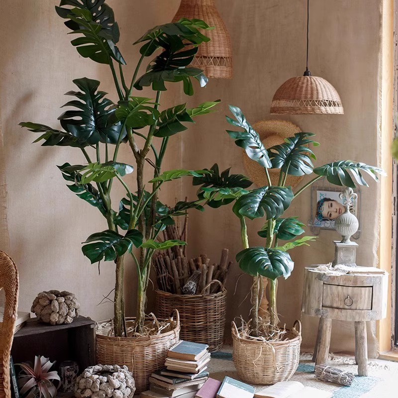 龟背竹仿真绿植高端轻奢客厅装饰摆件大型仿生植物沙发边落地盆栽|undefined