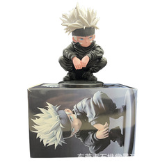 Two-dimensional anime spell peripheral squatting figure Gojo Satoru boxed cute doll model ornaments figure