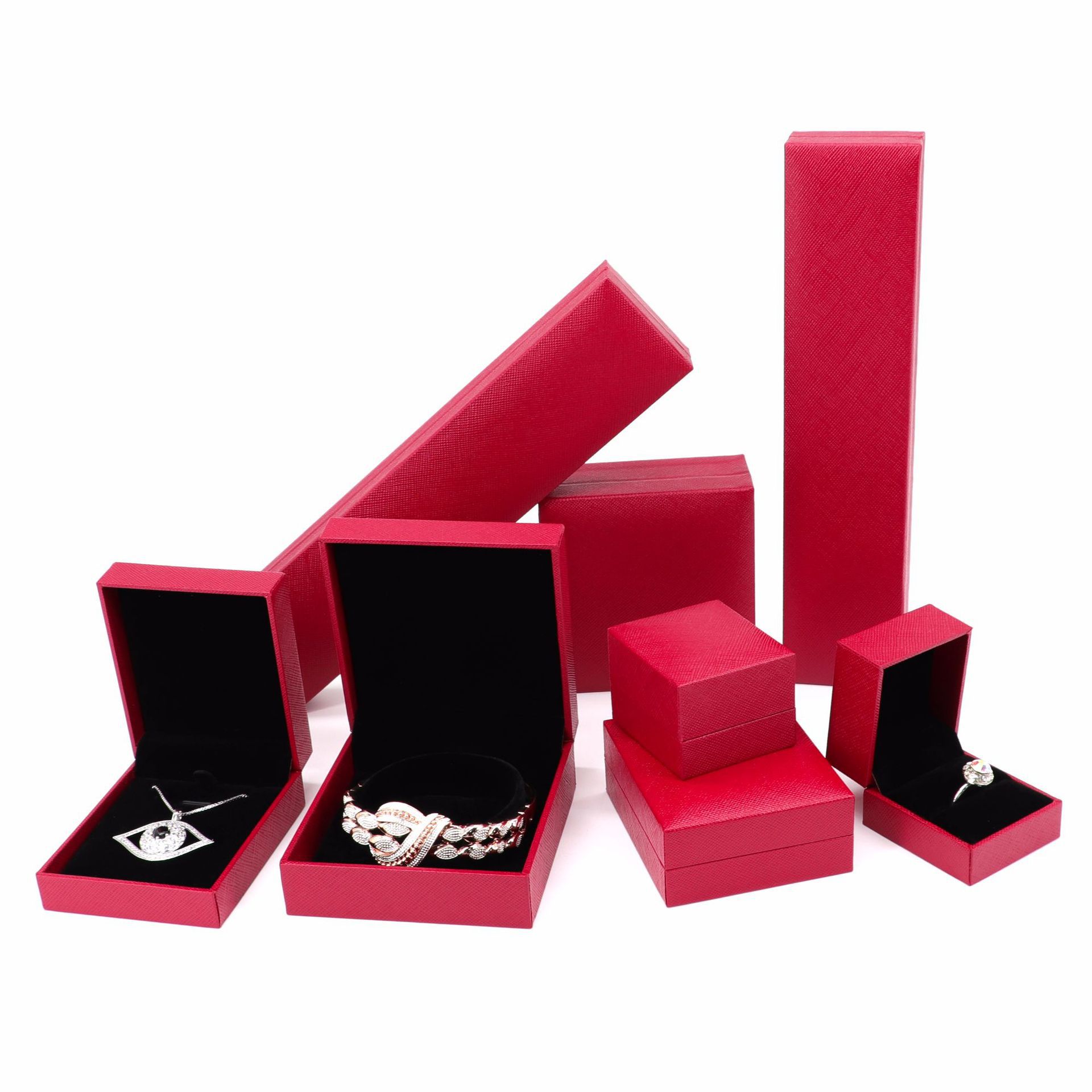 红色拉丝皮PU戒指盒子翻盖首饰盒项链耳饰珠宝黄金饰品盒可印LOGO