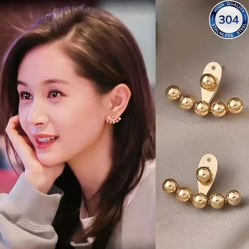 王子文同款304网红钢珠耳钉小众时尚个性简约18K镀金耳环女耳饰品|undefined