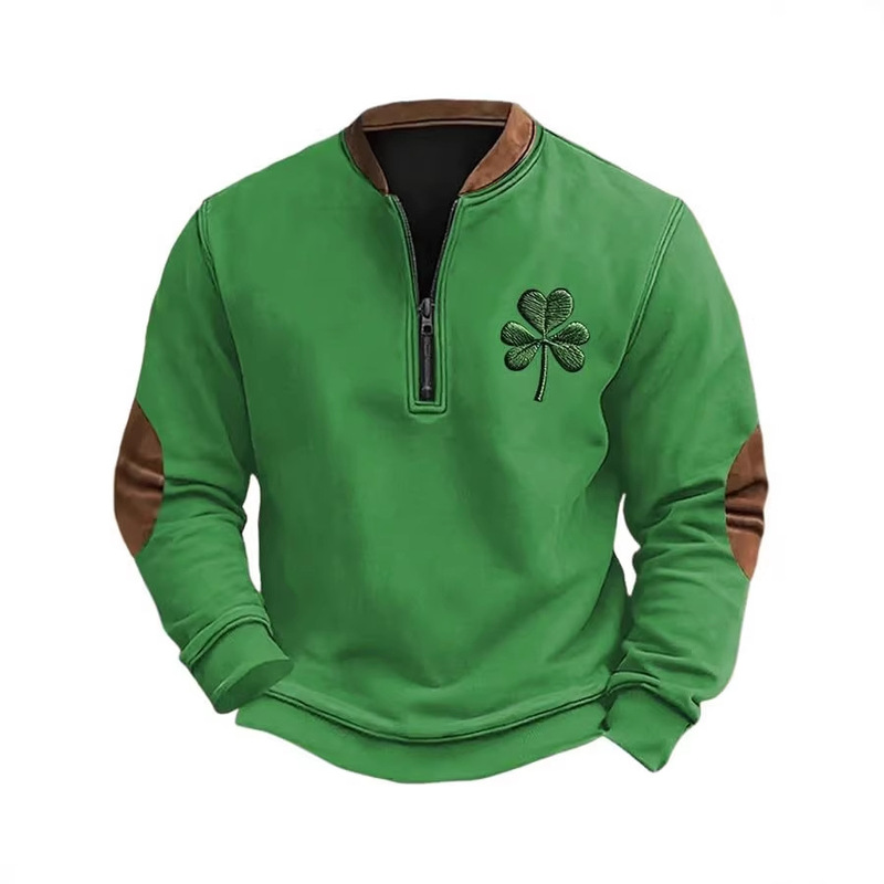 2026 New Cross-Border Foreign Trade Amazon Independent Site Clover Pattern Men's Trendy Loose Half-Zip Sweatshirt 2026 New Cross-Border Foreign Trade Amazon Independent Site Clover Pattern Men's Trendy Loose Half-Zip Sweatshirt