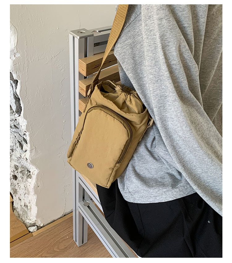 Outdoor portable casual mini single-shoulder bag, simple and versatile drawstring bucket bag, Korean style Instagram niche crossbody women's bag undefined