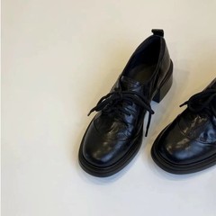羊皮版~真皮乐福鞋女厚底2025新款春秋系带百搭单鞋英伦风小皮鞋