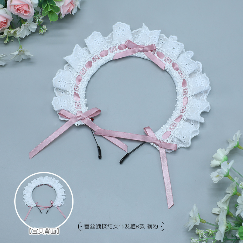 一件代发日系二次元Lolita头饰洛丽塔发饰蕾丝蝴蝶结女仆发箍B款|undefined