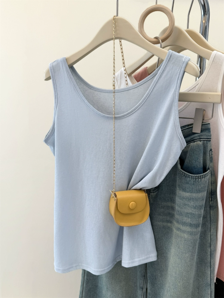 Шикарная женская летняя тонкая рубашка в корейском стиле, сладкая и пряная, которую можно носить снаружи и внутри, однотонная футболка без рукавов, топ