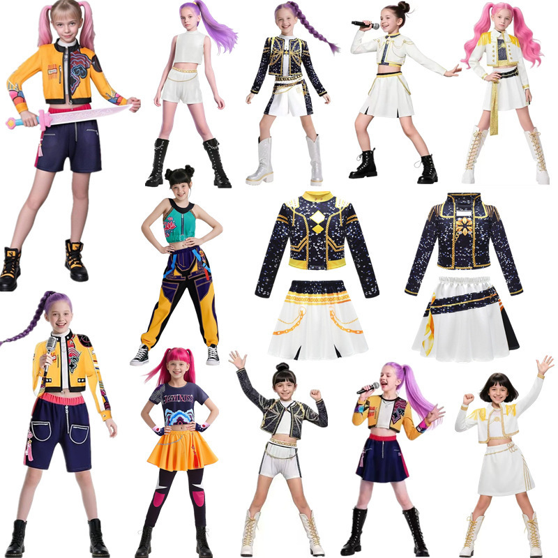 2025亚马逊新款女孩猎魔女团cos服装儿童搭配流行歌手3D印花童装|undefined