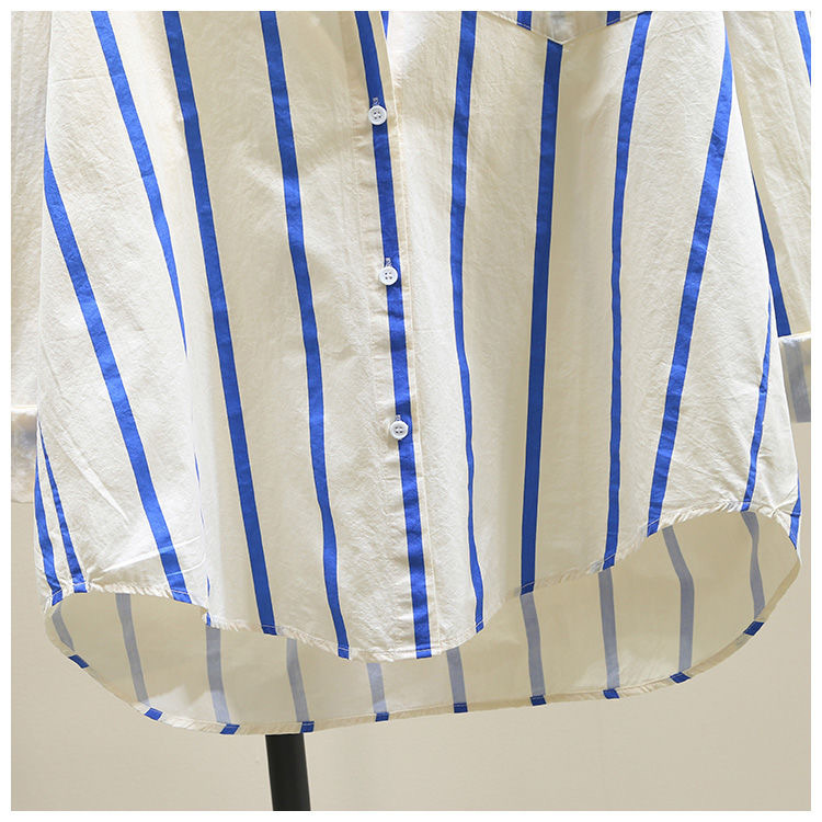 棉2024春秋新款韩版小清新百搭开衫条纹印花单口袋宽松长袖衬衫女详情8