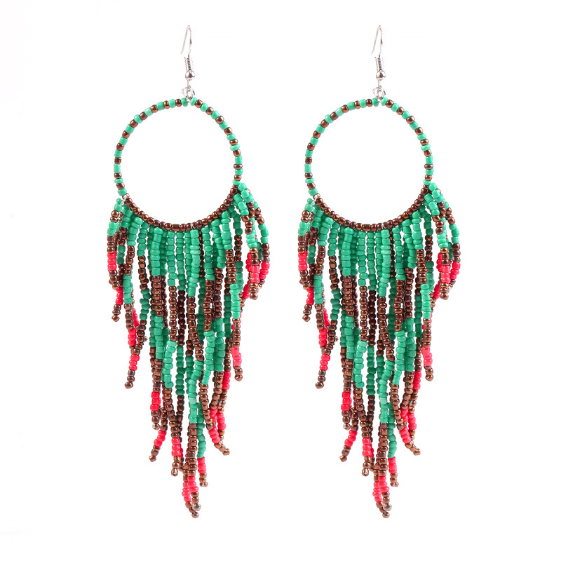 1 Pair Fashion Color Block Alloy Beaded Tassel Women's Earrings display picture 3