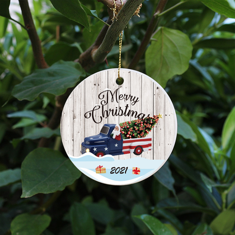 源头厂家来图可定节日主题单双面亮光哑光陶瓷圣诞挂件