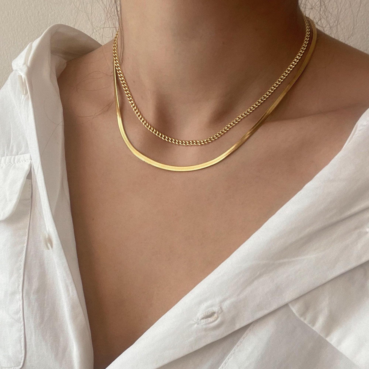 Layered Necklaces Two-tone Delicate Chain Set Gold And Silver Mix_voghion.com