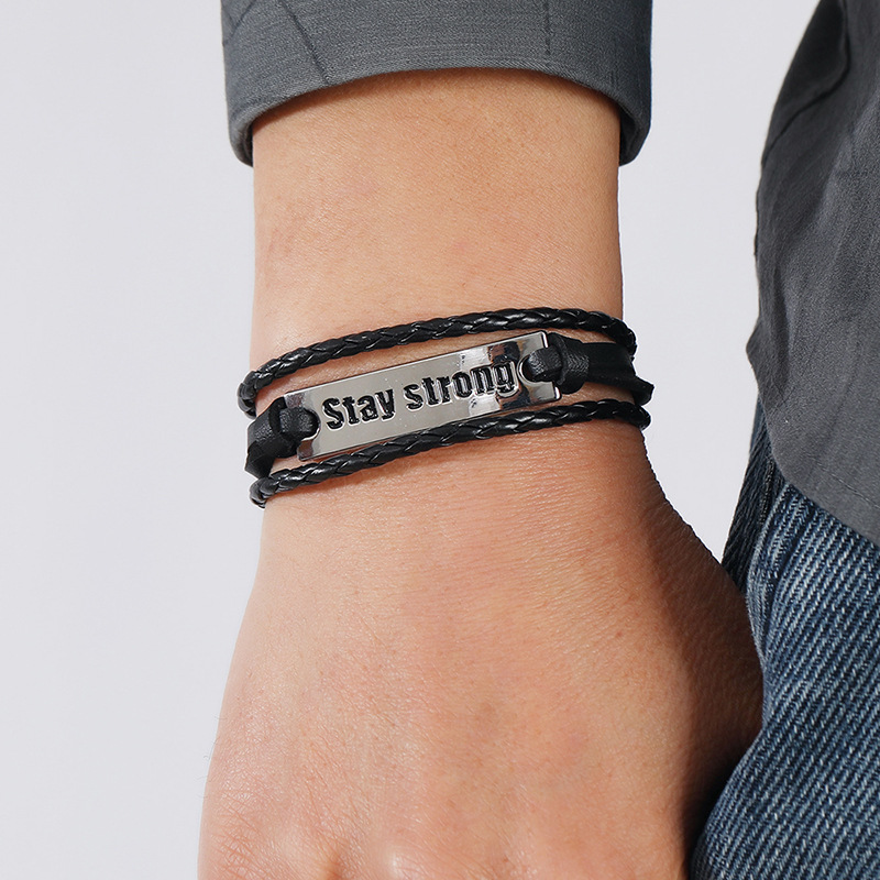 Fashion Letter Pu Leather Alloy Knitting Menu0027S Bracelets