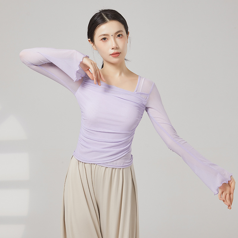 Mesh Dance Top Summer Dance Practice Clothes Women's Modern Dance Classical Dance Sleeve Finger Pleated Dance Students