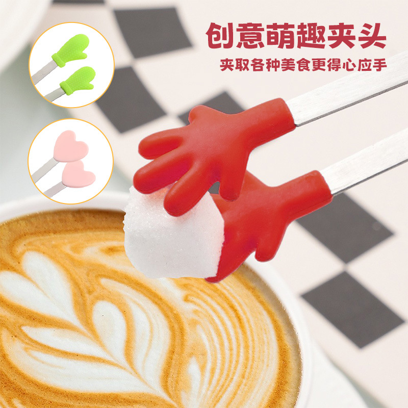 Lindo clip de hielo de silicona de palma pequeña antideslizante mini clip de comida de acero inoxidable clip de comida de postre de silicona clip de azúcar