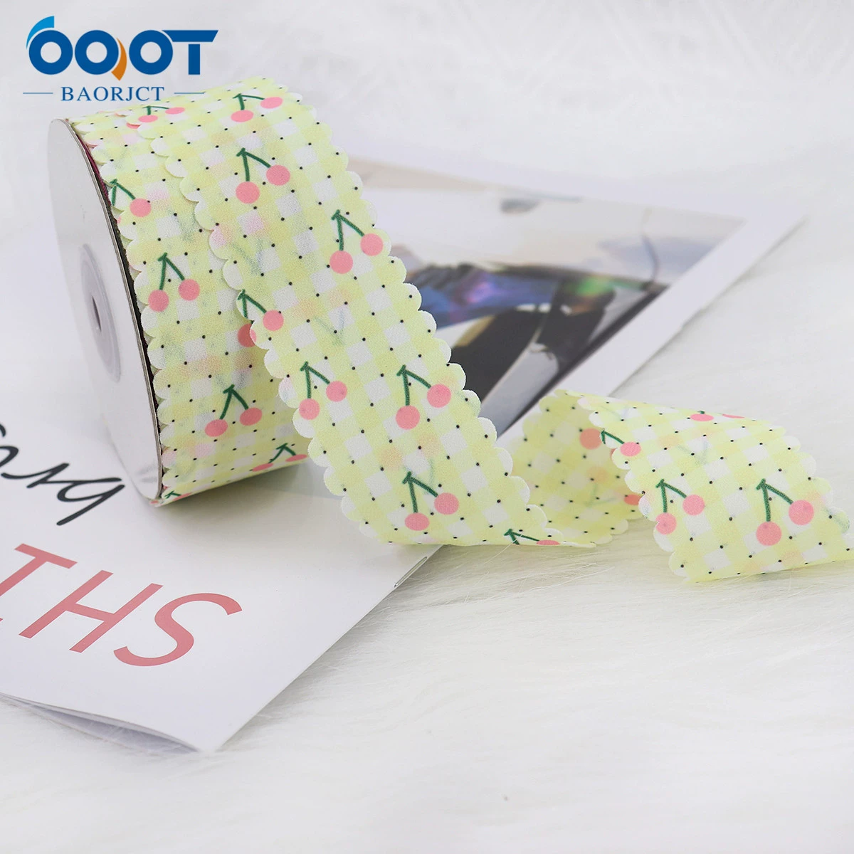 Horizontal vertical spotted spotted cherry printed webbing DIY bow hair