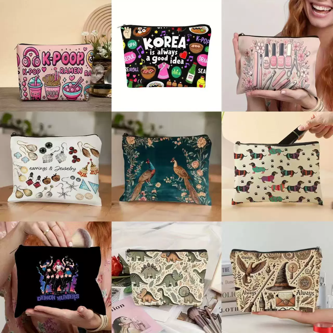 跨境Temu亚马逊爆款韩流KPOP圣诞节圣诞树亚麻化妆包大容量收纳袋