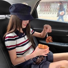 2025新款英伦复古深色牛仔平角帽子气质百搭报童帽夏季女士前进帽