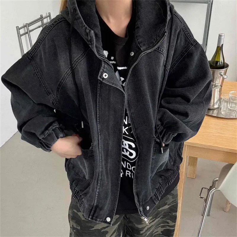 Korean Fashionable Retro Jacket Hooded Windbreaker Denim Coat