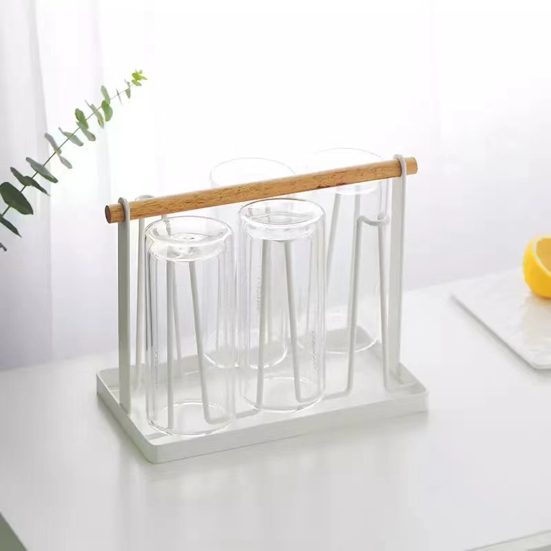 Japanese style iron art Japanese cup holder water cup holder upside down drain storage rack glass cup storage rack portable hanging rack