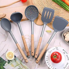 卸売ステンレス鋼木製ハンドルシリコンスパチュラ木製ハンドルスパチュラ食品グレードキッチン調理スプーンスパチュラ高温耐性ロングハンドル