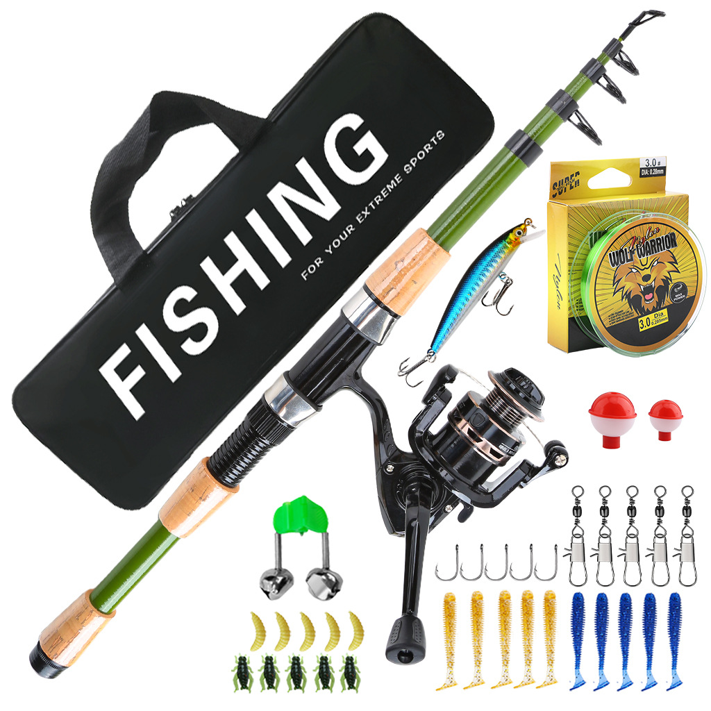 New fiberglass lure fishing rod set, telescopic fishing rod, sea fishing rod, travel rod, beginner set, wholesale for cross-border sales