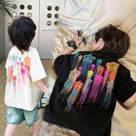 儿童短袖T恤夏季新款男童打底洋气2025超酷100%纯棉上衣半袖体恤