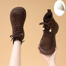 勃肯厚底马丁靴女2025年秋冬新款系带百搭显脚小加绒女靴显瘦棉靴