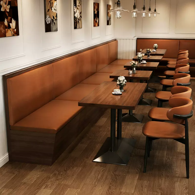 西餐厅卡座沙发复古餐厅奶茶甜品咖啡店实木餐椅酒吧酒馆餐桌商用