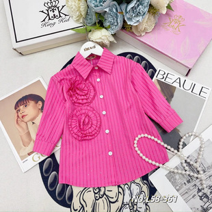 2025 Autumn New European and American Style Amazon Cross-Border Girls' Fashionable High-End Baby Girl Three-Dimensional Flower Long-Sleeved Shirt