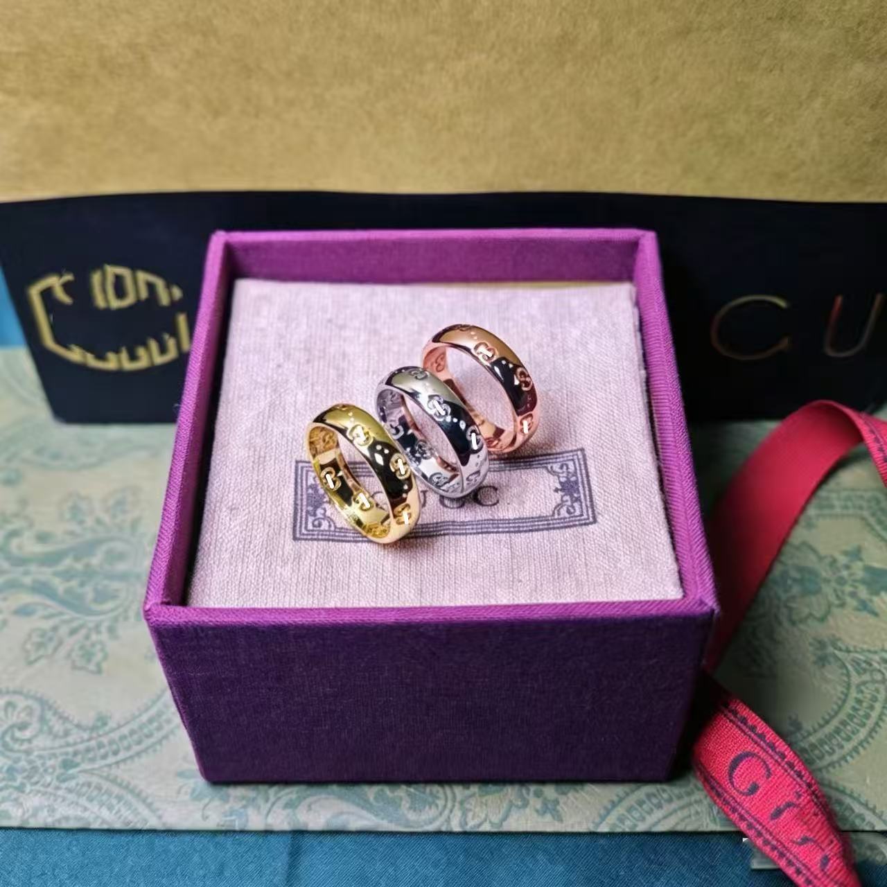 法式复古双G互扣戒指 小众高级感白铜镀银男女同款 跨境专供
