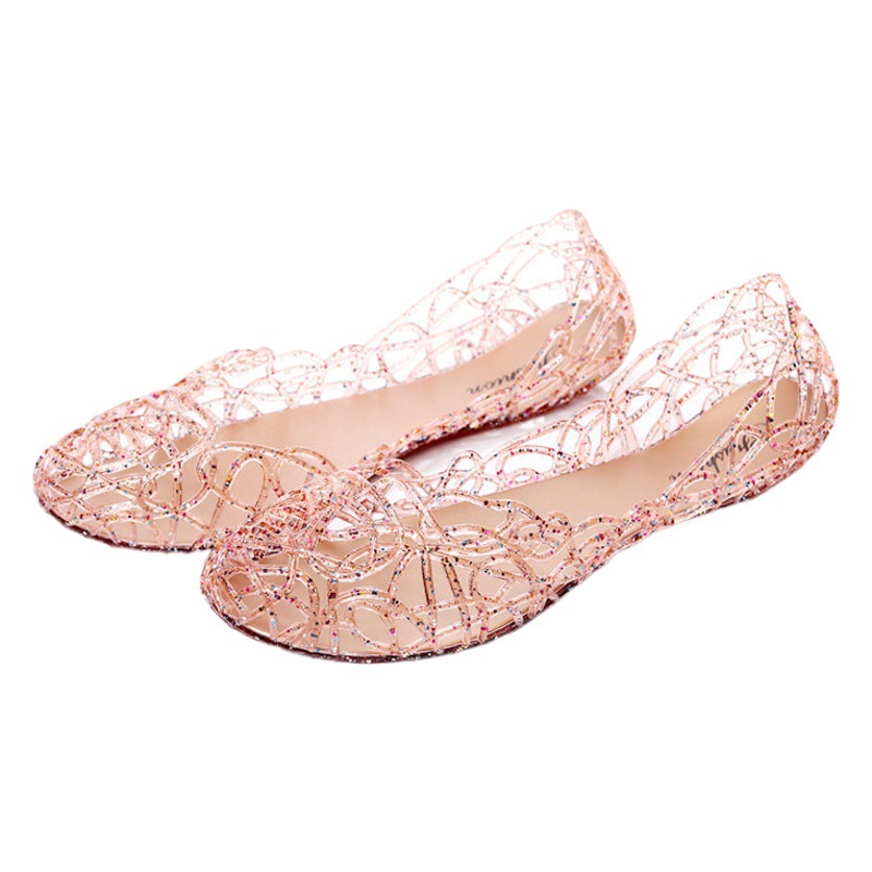Sudeste de Asia Tailandia caliente verano Sandalias planas Zapatos huecos de las mujeres de cristal plástico jalea zapatos de malla de comercio exterior