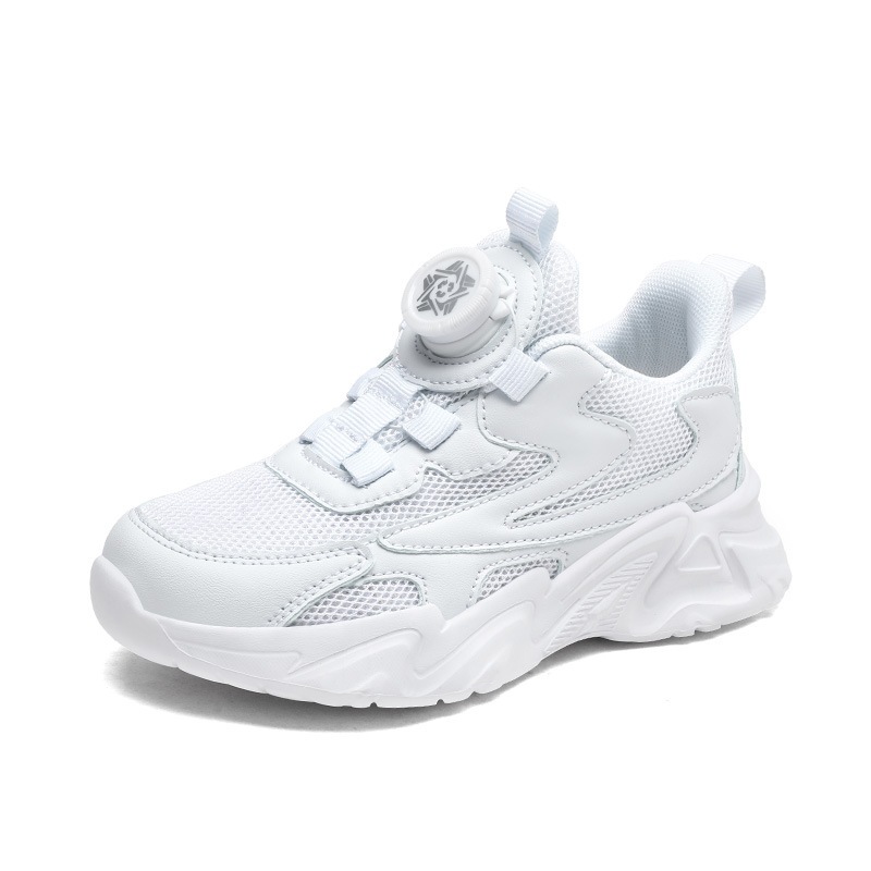 Zapatos blancos para niños ventilados primavera-verano 2026 nuevos zapatos blancos para niños botones giratorios de zapatos blancos para niñas