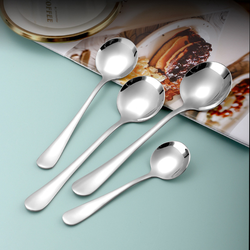304不鏽鋼勺子家用吃飯長柄湯匙餐廳湯勺調羹圓勺加厚咖啡攪拌勺