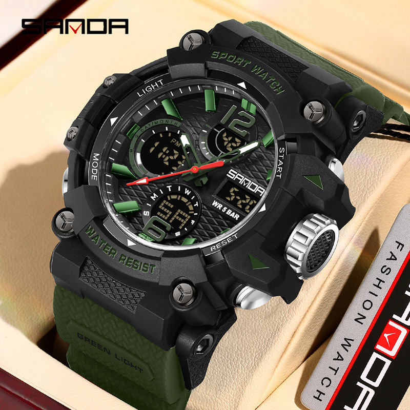 SANDA nuevo reloj de pulsera juvenil transparente al aire libre cool doble reloj de pantalla hombre impermeable luz nocturna reloj electrónico