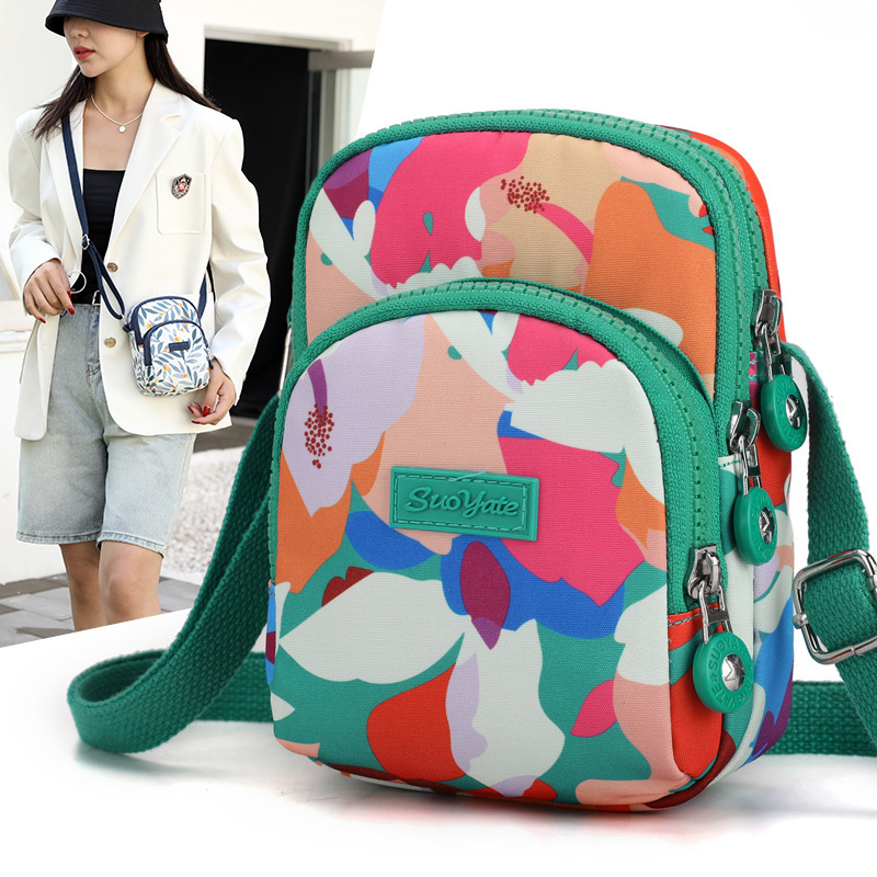 국경 도매 여성의 휴대 전화 가방 어깨 크로스 바디 백 유행 유행 유행 나일론 인쇄 작은 광장 가방 동전 지갑 가방