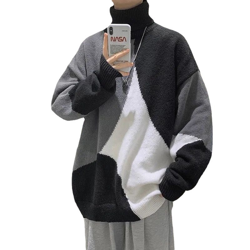 Suéter de cuello alto estilo Hong Kong para hombres y mujeres prendas de punto suéter de invierno para hombres grueso suéter de moda suelta ropa de abrigo perezoso suéter