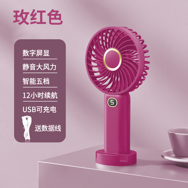 Ventilador de mano modelo de carga de ventilador pequeño usb con pantalla digital Mini ventilador de mano certificado KC/PSE 5 archivos al por mayor