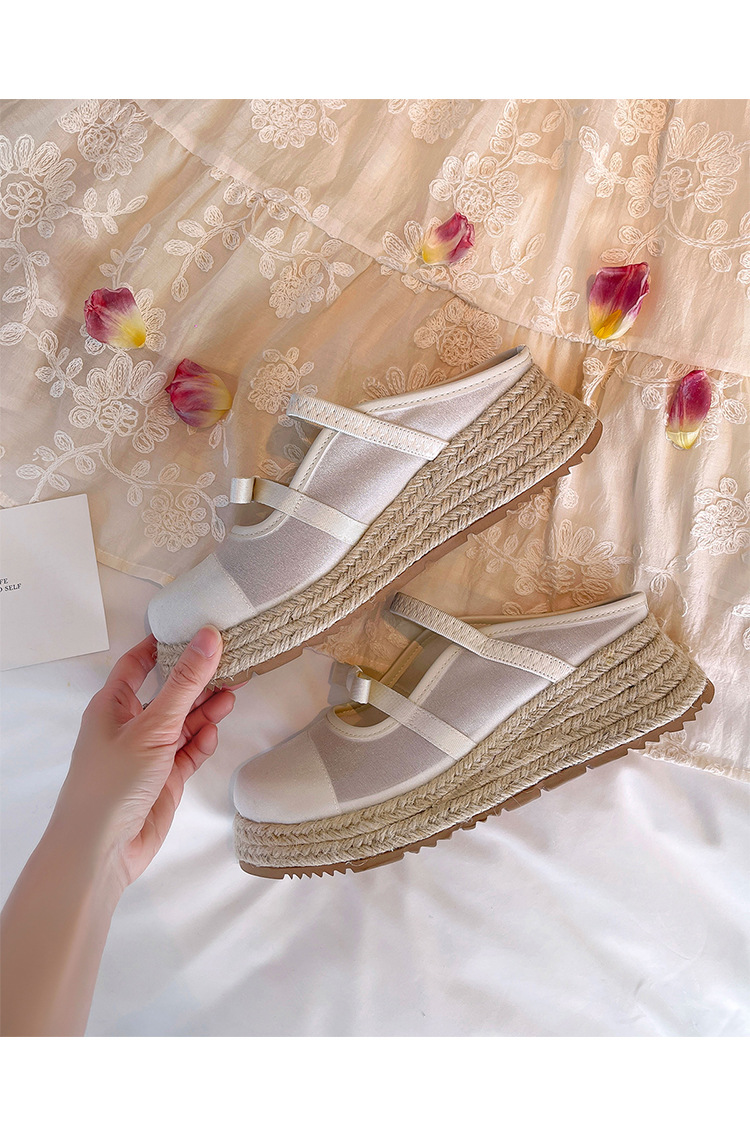 Xăng đan gót xuồng dệt đế dày 5cm bít mũi lưới phong cách nghỉ dưỡng — Lưới kim cương nóng, Lưới chấm bi, Lưới chi tiết 32