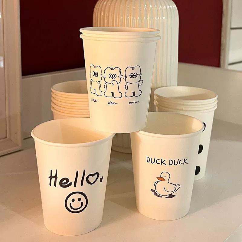 Одноразовый стакан в стиле Ins, утолщенный коммерческий офисный бумажный стакан с мультяшным рисунком, бытовой чайный стакан для кофе