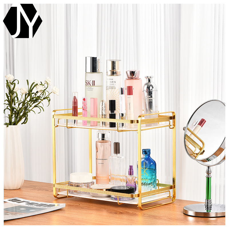 北欧卫生间浴室厕所置物架桌面化妆品收纳架拆装金色双层沥水杯架|ms