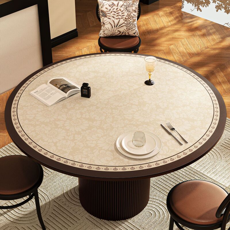 Light Luxury and High-End French Retro Round Table Mat, Waterproof, Oil-Proof, Heat-Resistant, Washable Leather, Mid-Century Style Round Tablecloth