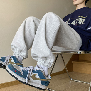 Grey Heavy-weight Sweat Pants Men's Autumn and Winter American Fashion Brand Sports Pants Men's fleece-lined-style Handsome Leg-toe Casual Pants